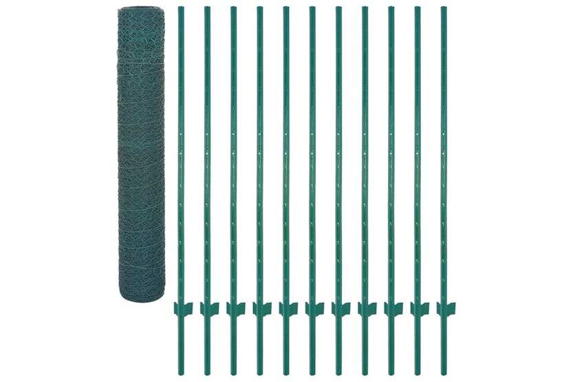 vidaXL 144606 Wire Mesh Fence With Posts Steel 25x1.5 M Green vidaXL 144606 Wire Mesh Fence With Posts Steel 25x1.5 M Green