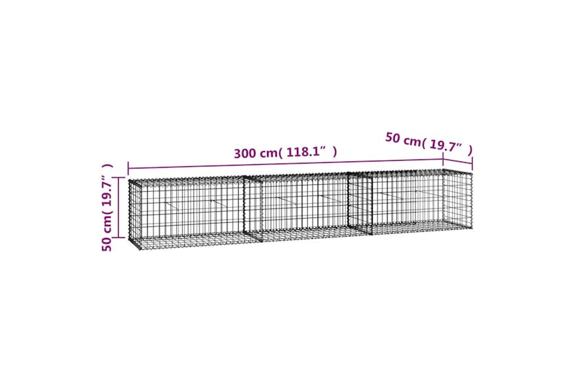 vidaXL 143591 Gabion Wall With Covers Galvanised Steel 300x50x50cm vidaXL 143591 Gabion Wall With Covers Galvanised Steel 300x50x50cm