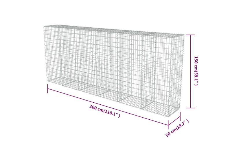 vidaXL 143593 Gabion Wall With Covers Galvanised Steel 300x50x150cm vidaXL 143593 Gabion Wall With Covers Galvanised Steel 300x50x150cm