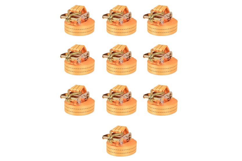 vidaXL 142661 Ratchet Tie Down Straps 10 Pcs 1 Tonnes 6mx38mm Orange vidaXL 142661 Ratchet Tie Down Straps 10 Pcs 1 Tonnes 6mx38mm Orange