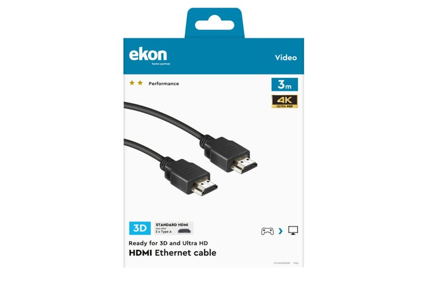 Ekon 4K Ultra High Speed HDMI Cable with Ethernet | 3m Ekon 4K Ultra High Speed HDMI Cable with Ethernet | 3m