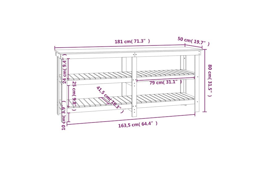 vidaXL 823655 Work Bench White 181x50x80cm Solid Wood Pine vidaXL 823655 Work Bench White 181x50x80cm Solid Wood Pine