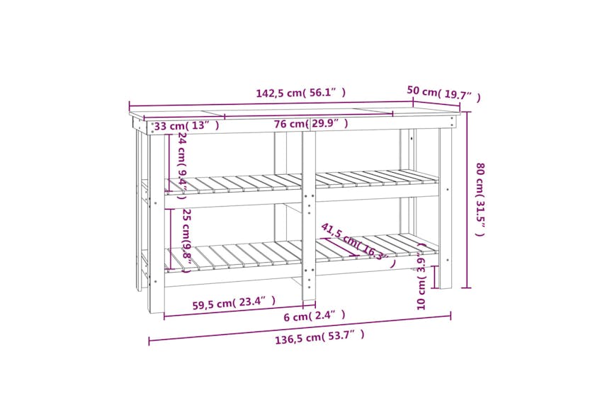 vidaXL 823651 Work Bench Grey 142.5x50x80cm Solid Wood Pine vidaXL 823651 Work Bench Grey 142.5x50x80cm Solid Wood Pine