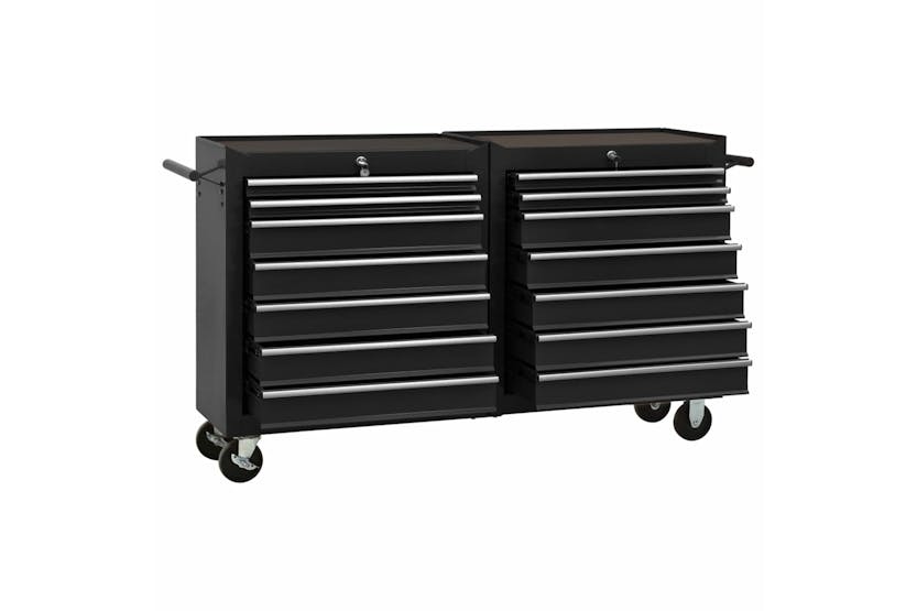vidaXL 3056736 Tool Trolley With 14 Drawers Steel Black (147185+147186) vidaXL 3056736 Tool Trolley With 14 Drawers Steel Black (147185+147186)