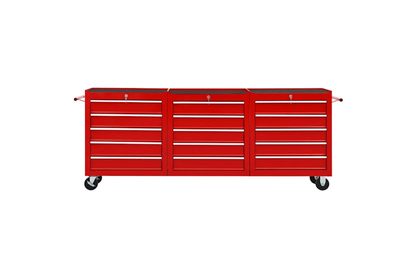 vidaXL 3056737 Tool Trolley With 15 Drawers Steel Red (147175+2x147176) vidaXL 3056737 Tool Trolley With 15 Drawers Steel Red (147175+2x147176)