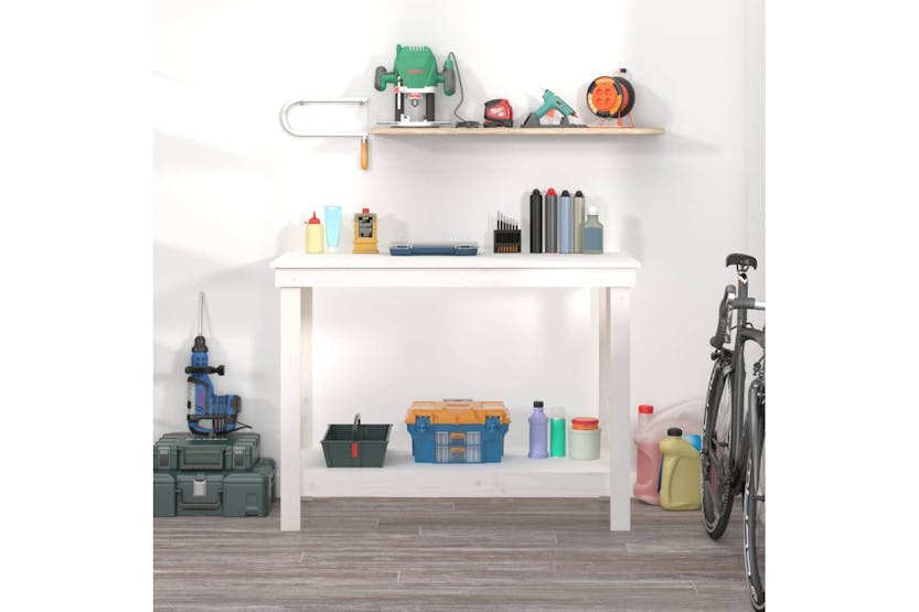 vidaXL 822502 Work Bench White 110x50x80cm Solid Wood Pine vidaXL 822502 Work Bench White 110x50x80cm Solid Wood Pine
