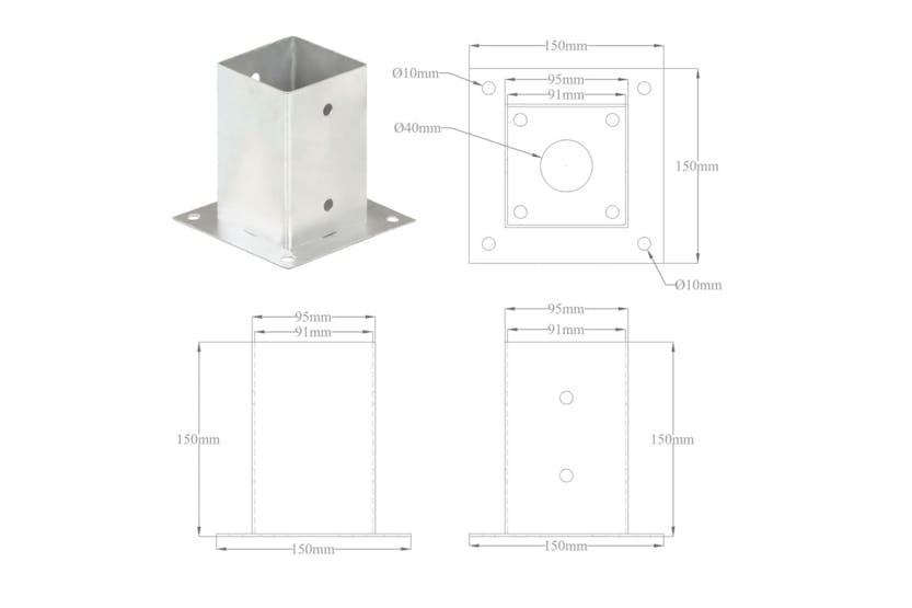 vidaXL 145449 Post Anchors 4 Pcs Galvanised Metal 91mm vidaXL 145449 Post Anchors 4 Pcs Galvanised Metal 91mm
