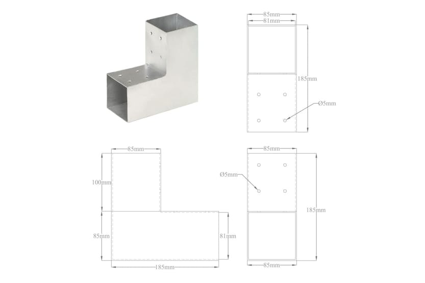 vidaXL 145462 Post Connectors 4 Pcs L Shape Galvanised Metal 81x81mm vidaXL 145462 Post Connectors 4 Pcs L Shape Galvanised Metal 81x81mm