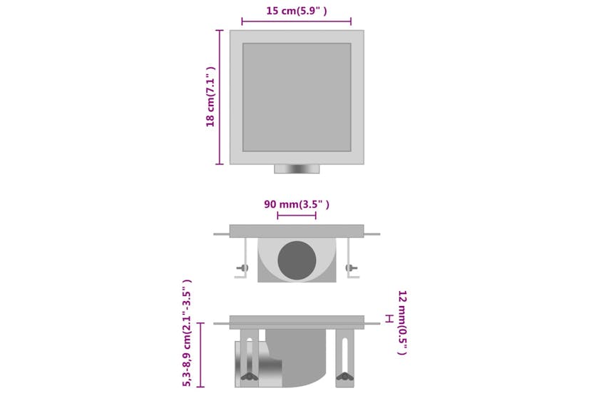 vidaXL 145994 Shower Drain With 2-in-1 Flat And Tile Insert Cover 18x18cm Stainless Steel vidaXL 145994 Shower Drain With 2-in-1 Flat And Tile Insert Cover 18x18cm Stainless Steel