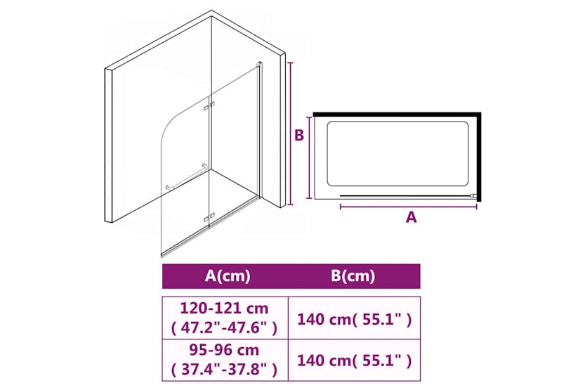 vidaXL 144677 2 Panels ESG Folding Shower Enclosure vidaXL 144677 2 Panels ESG Folding Shower Enclosure