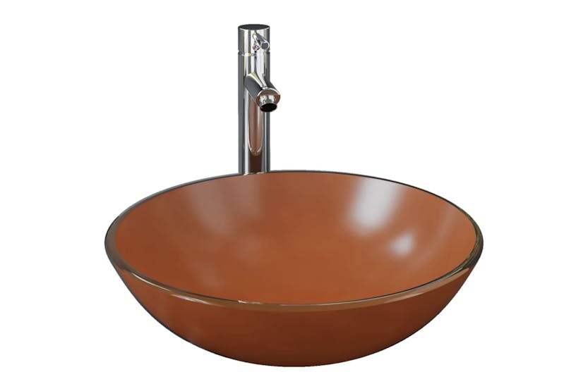 Vidaxl 3098454 Bathroom Sink With Tap And Push Drain Brown Tempered Glass Vidaxl 3098454 Bathroom Sink With Tap And Push Drain Brown Tempered Glass