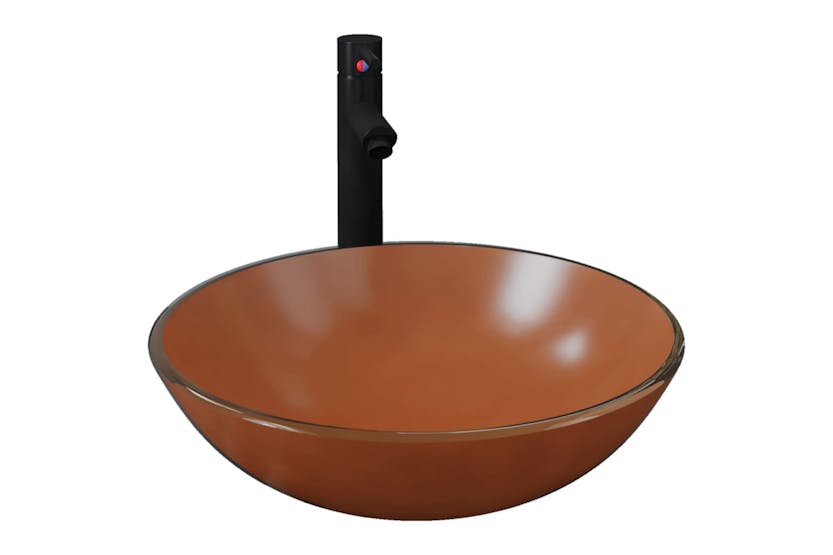 Vidaxl 3098455 Bathroom Sink With Tap And Push Drain Brown Tempered Glass Vidaxl 3098455 Bathroom Sink With Tap And Push Drain Brown Tempered Glass
