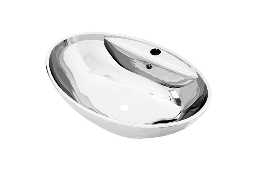 vidaXL 143475 Wash Basin With Overflow 58.5x39x21cm Ceramic Silver vidaXL 143475 Wash Basin With Overflow 58.5x39x21cm Ceramic Silver