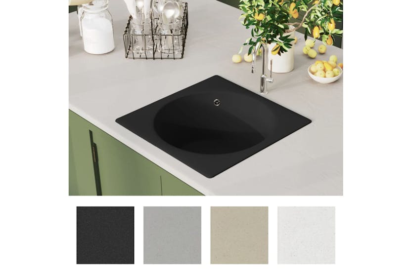 Vidaxl Kitchen Sink With Overflow Hole Black Granite Vidaxl Kitchen Sink With Overflow Hole Black Granite