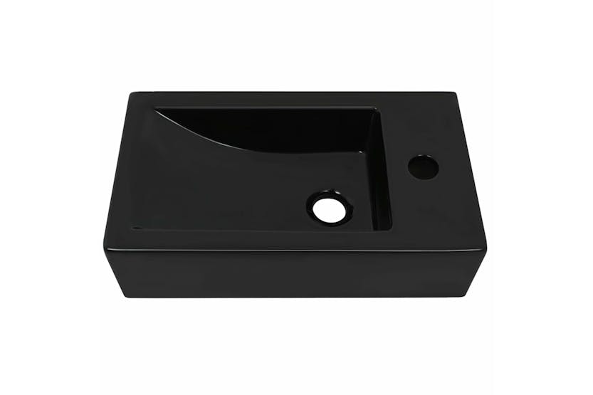 vidaXL 142738 Basin With Faucet Hole Rectangular Ceramic Black 46x25.5x12cm vidaXL 142738 Basin With Faucet Hole Rectangular Ceramic Black 46x25.5x12cm