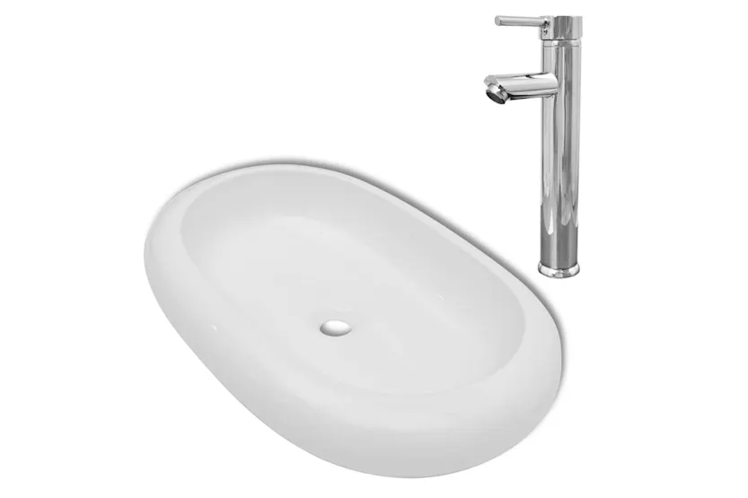 vidaXL 275496 Bathroom Basin With Mixer Tap Ceramic Oval White vidaXL 275496 Bathroom Basin With Mixer Tap Ceramic Oval White