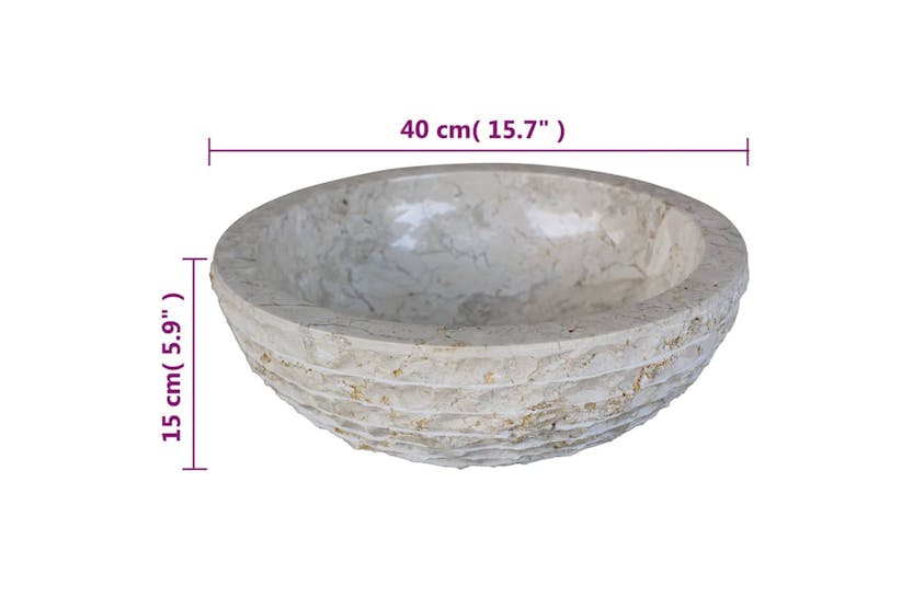 vidaXL 242673 Basin Marble 40cm Cream vidaXL 242673 Basin Marble 40cm Cream