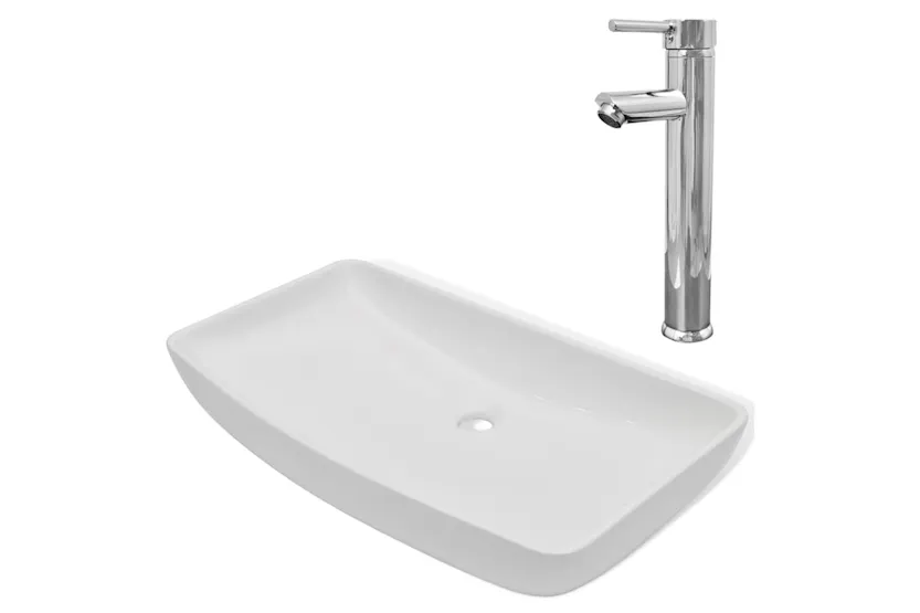 vidaXL 275493 Bathroom Basin With Mixer Tap Ceramic Rectangular White vidaXL 275493 Bathroom Basin With Mixer Tap Ceramic Rectangular White