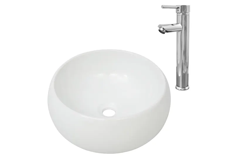 vidaXL 275495 Bathroom Basin With Mixer Tap Ceramic Round White vidaXL 275495 Bathroom Basin With Mixer Tap Ceramic Round White