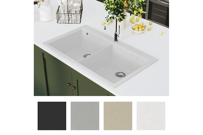 Vidaxl Overmount Kitchen Sink Double Basin Granite Cream White Vidaxl Overmount Kitchen Sink Double Basin Granite Cream White