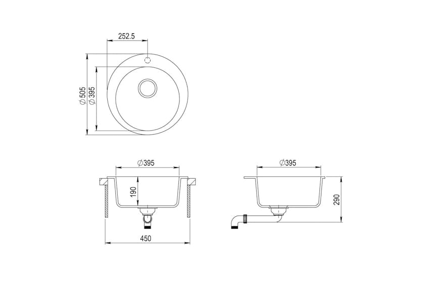 Vidaxl Granite Kitchen Sink Single Basin Round Black Vidaxl Granite Kitchen Sink Single Basin Round Black