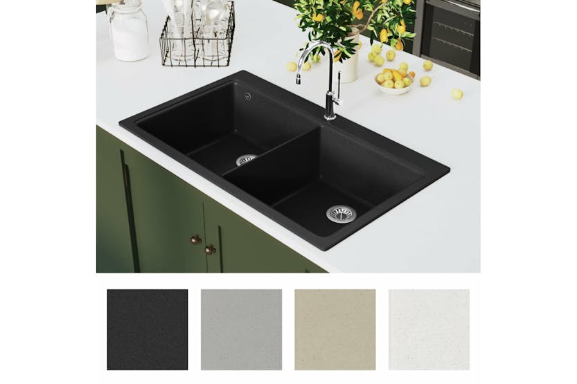 Vidaxl Overmount Kitchen Sink Double Basin Granite Black Vidaxl Overmount Kitchen Sink Double Basin Granite Black