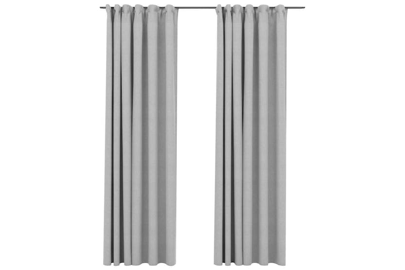 Vidaxl Linen-look Blackout Curtains With Hooks 2 Pcs Grey 140x225 Cm Vidaxl Linen-look Blackout Curtains With Hooks 2 Pcs Grey 140x225 Cm