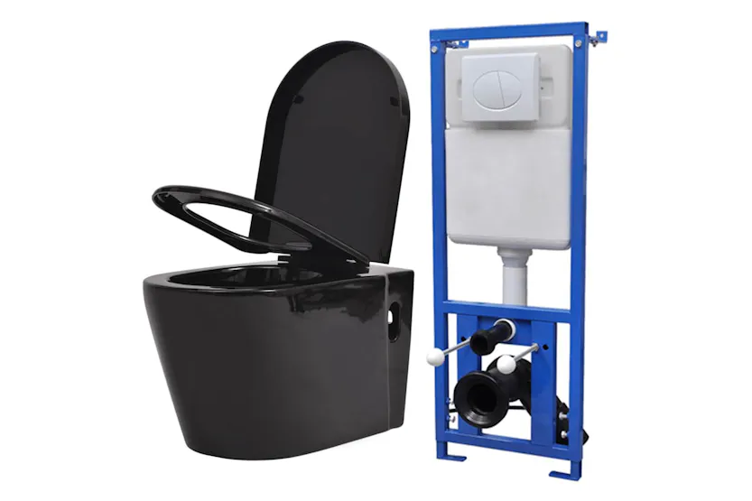 Vidaxl Wall Hung Toilet With Concealed Cistern Ceramic Black Vidaxl Wall Hung Toilet With Concealed Cistern Ceramic Black