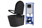 vidaXL 3054477 Wall Hung Toilet With Concealed Cistern Ceramic Black vidaXL 3054477 Wall Hung Toilet With Concealed Cistern Ceramic Black
