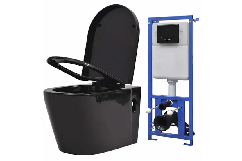 vidaXL 3054477 Wall Hung Toilet With Concealed Cistern Ceramic Black vidaXL 3054477 Wall Hung Toilet With Concealed Cistern Ceramic Black