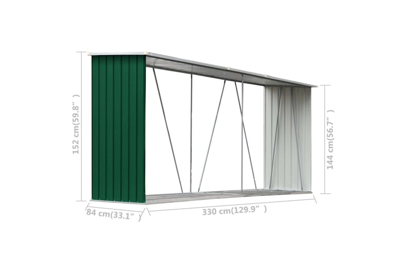 vidaXL 47083 Garden Log Storage Shed Galvanised Steel 330x84x152cm Green vidaXL 47083 Garden Log Storage Shed Galvanised Steel 330x84x152cm Green