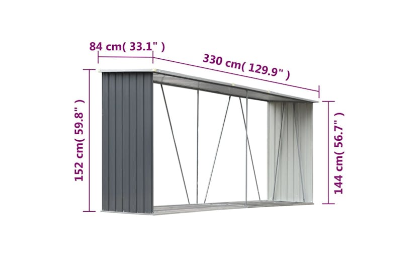 vidaXL 44859 Garden Log Storage Shed Galvanised Steel 330x84x152cm Grey vidaXL 44859 Garden Log Storage Shed Galvanised Steel 330x84x152cm Grey