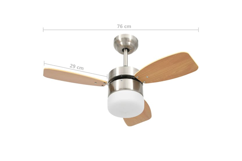 vidaXL 51492 Ceiling Fan With Light And Remote Control 76cm Light Brown vidaXL 51492 Ceiling Fan With Light And Remote Control 76cm Light Brown