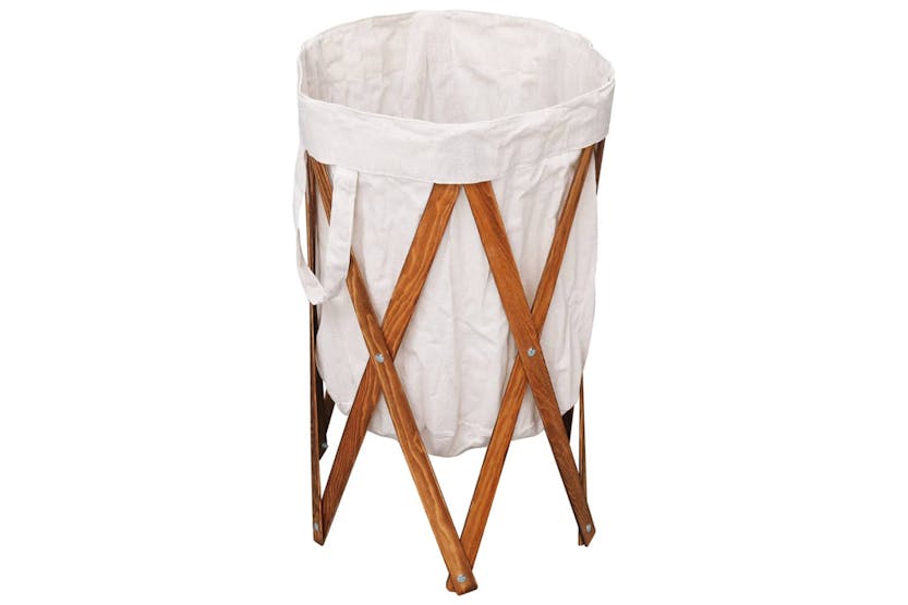 vidaXL 284227 Folding Laundry Basket Cream Wood And Fabric vidaXL 284227 Folding Laundry Basket Cream Wood And Fabric