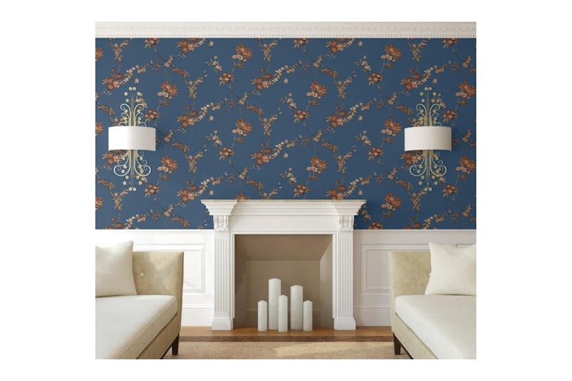 Dutch Wallcoverings 442588 Wallpaper Flower Dark Blue And Bronze Dutch Wallcoverings 442588 Wallpaper Flower Dark Blue And Bronze