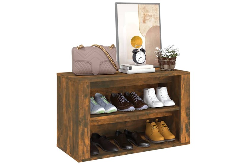 vidaXL 816901 Shoe Rack Smoked Oak 75x35x45cm Engineered Wood vidaXL 816901 Shoe Rack Smoked Oak 75x35x45cm Engineered Wood