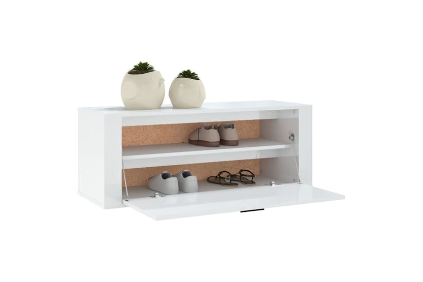 vidaXL 821022 Wall Shoe Cabinet High Gloss White 100x35x38cm Engineered Wood vidaXL 821022 Wall Shoe Cabinet High Gloss White 100x35x38cm Engineered Wood