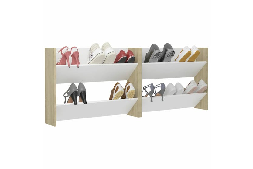 vidaXL 806752 Wall Shoe Cabinets 2 Pcs White&sonoma Oak 80x18x60cm Engineered Wood vidaXL 806752 Wall Shoe Cabinets 2 Pcs White&sonoma Oak 80x18x60cm Engineered Wood