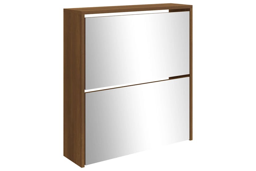vidaXL 342634 Shoe Cabinet With Mirror 2-layer Brown Oak 63x17x67cm vidaXL 342634 Shoe Cabinet With Mirror 2-layer Brown Oak 63x17x67cm