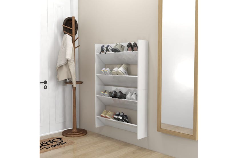 vidaXL 806754 Wall Shoe Cabinets 2 Pcs High Gloss White 80x18x60cm Engineered Wood vidaXL 806754 Wall Shoe Cabinets 2 Pcs High Gloss White 80x18x60cm Engineered Wood