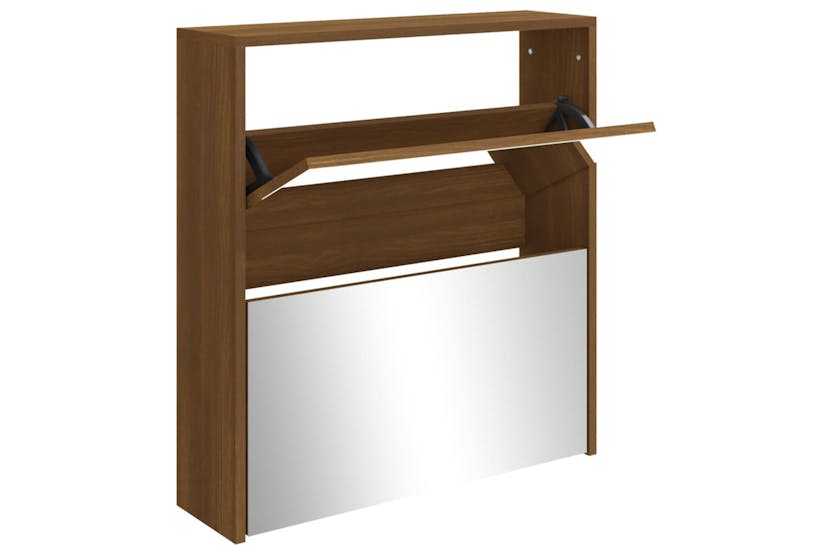vidaXL 342634 Shoe Cabinet With Mirror 2-layer Brown Oak 63x17x67cm vidaXL 342634 Shoe Cabinet With Mirror 2-layer Brown Oak 63x17x67cm