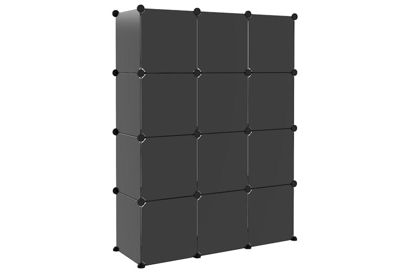 vidaXL 340556 Storage Cube Organiser With 12 Cubes And Doors Black Pp vidaXL 340556 Storage Cube Organiser With 12 Cubes And Doors Black Pp