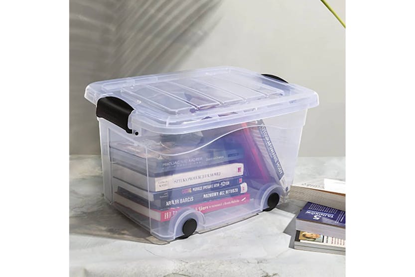 vidaXL 151911 Storage Boxes With Wheels & Lids 2 Pcs Transparent 60 L vidaXL 151911 Storage Boxes With Wheels & Lids 2 Pcs Transparent 60 L