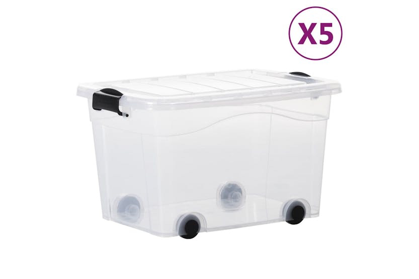 vidaXL 151910 Storage Boxes With Wheels & Lids 5 Pcs Transparent 40 L vidaXL 151910 Storage Boxes With Wheels & Lids 5 Pcs Transparent 40 L