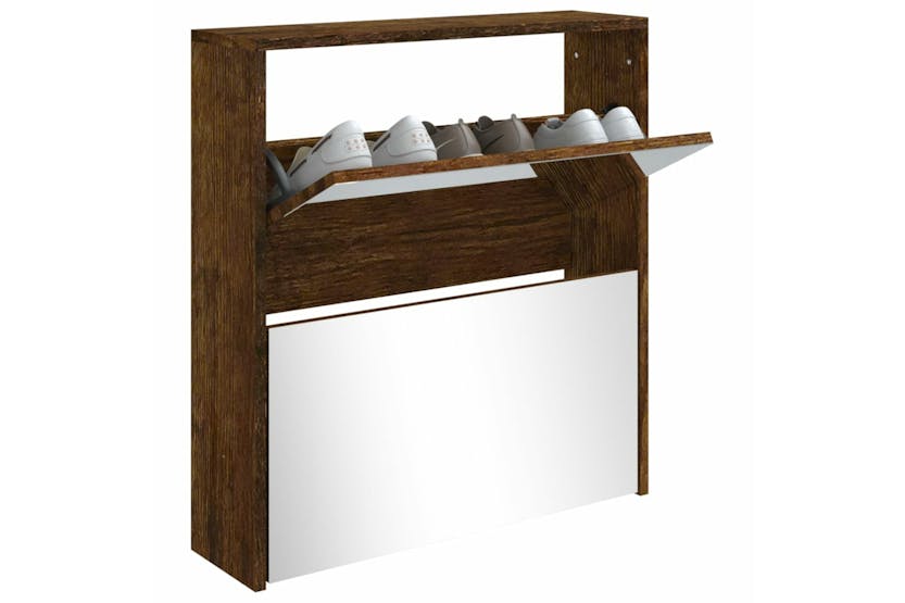vidaXL 342632 Shoe Cabinet With Mirror 2-layer Smoked Oak 63x17x67cm vidaXL 342632 Shoe Cabinet With Mirror 2-layer Smoked Oak 63x17x67cm