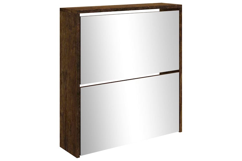 vidaXL 342632 Shoe Cabinet With Mirror 2-layer Smoked Oak 63x17x67cm vidaXL 342632 Shoe Cabinet With Mirror 2-layer Smoked Oak 63x17x67cm