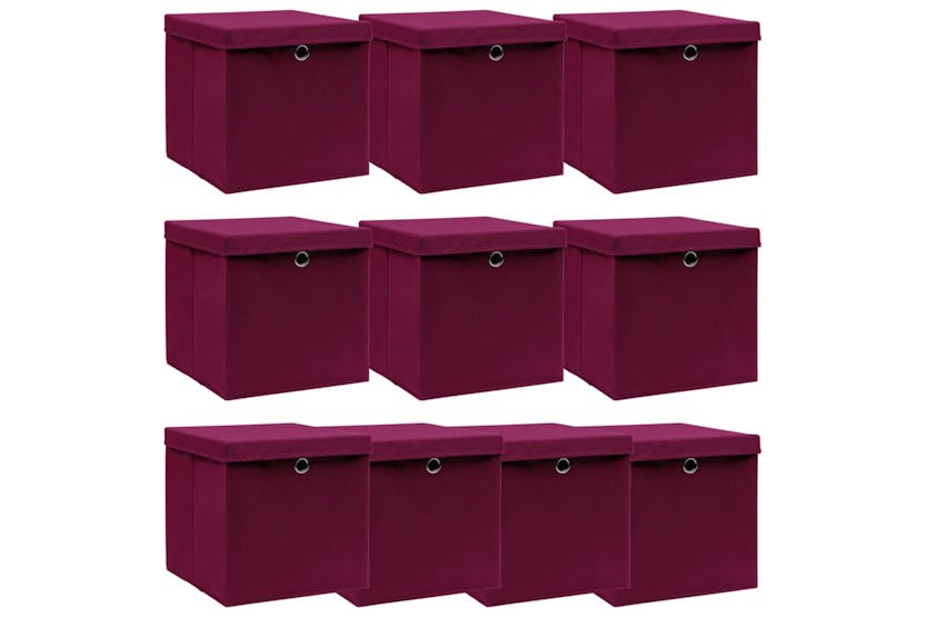 Vidaxl 288344 Storage Boxes With Lids 10 Pcs Dark Red 32x32x32 Cm Fabric Vidaxl 288344 Storage Boxes With Lids 10 Pcs Dark Red 32x32x32 Cm Fabric