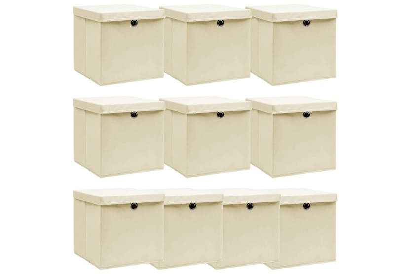 Vidaxl 288360 Storage Boxes With Lid 10 Pcs Cream 32x32x32 Cm Fabric Vidaxl 288360 Storage Boxes With Lid 10 Pcs Cream 32x32x32 Cm Fabric