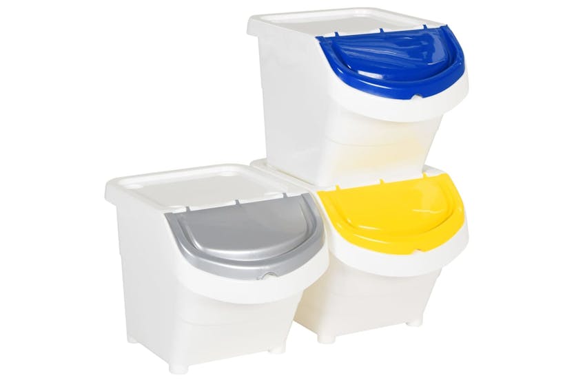 vidaXL 364068 Stackable Waste Bins With Lids 3 Pcs White Pp 78 L vidaXL 364068 Stackable Waste Bins With Lids 3 Pcs White Pp 78 L