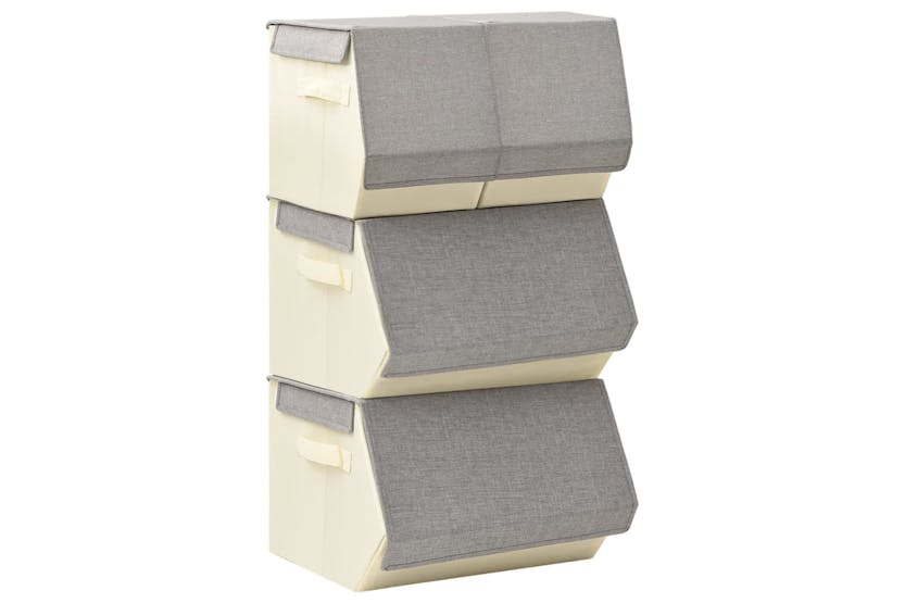 vidaXL 332901 Stackable Storage Box Set Of 4 Pieces Fabric Grey & Cream vidaXL 332901 Stackable Storage Box Set Of 4 Pieces Fabric Grey & Cream